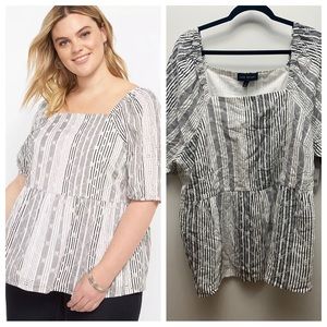 NWT, Lane Bryant Square Neck Peplum top, size 20, black & white